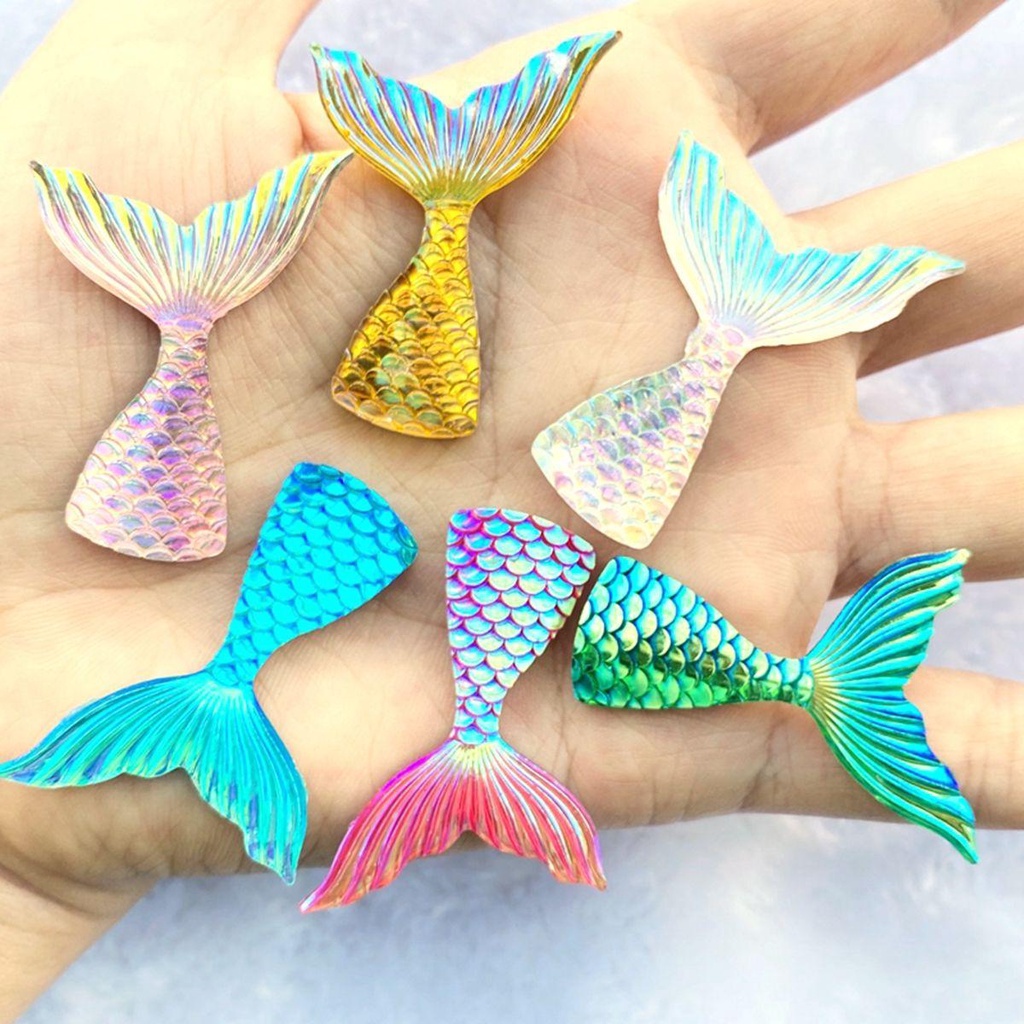 Lanfy Flat Back DIY Scrapbook Aksesoris Resin Mermaid Shiny Hiasan