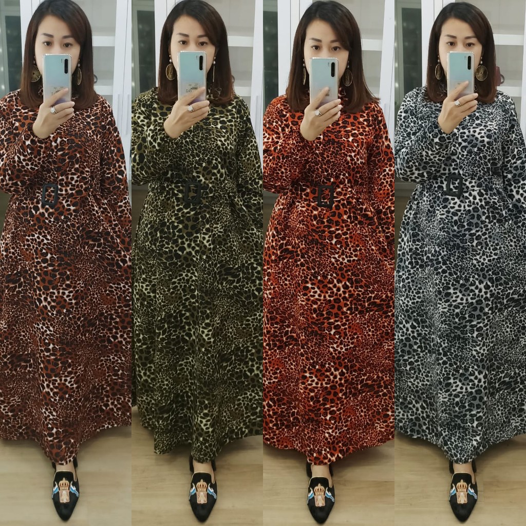 gamis motif macan bahan wolfis