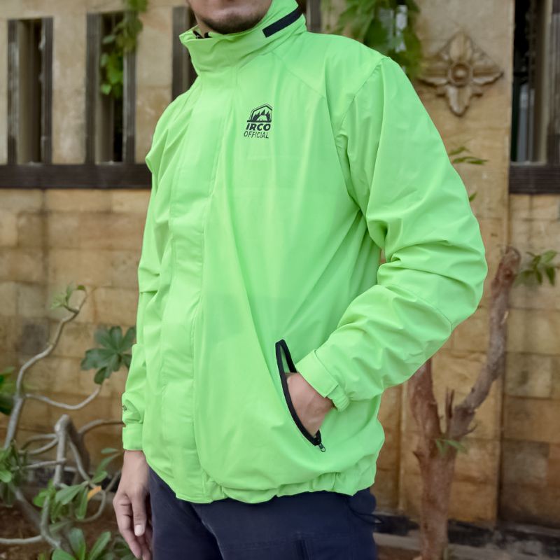 Jaket Waterproof Windproof Pria Wanita Hijau Stabilo Inner Polar - Windbreaker Jacket Irco Mahapatih
