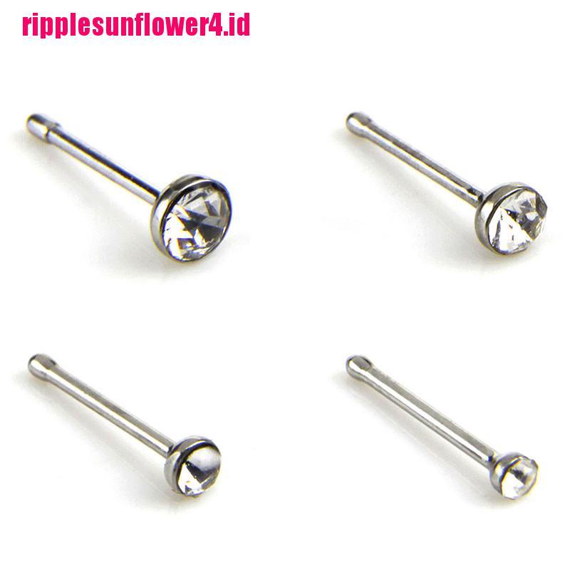 60pcs Anting Tindik Hidung Bahan Stainless Steel Dengan Kristal Berlian Imitasi