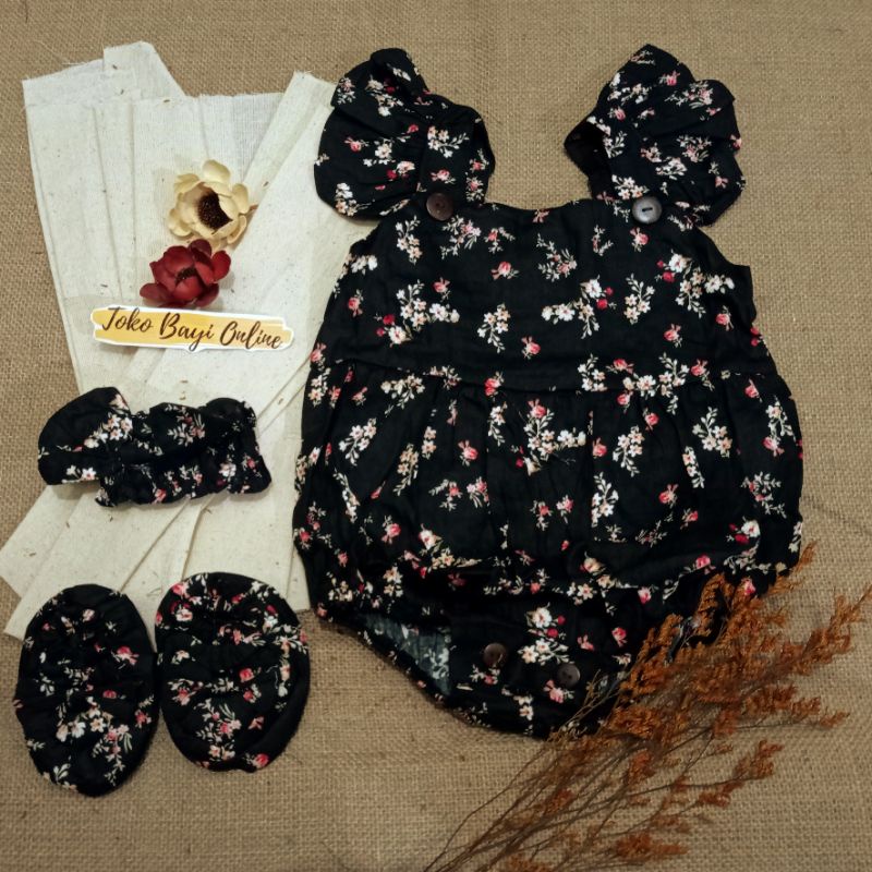 Baju jumper 0 6 bulan bando lucu bestseller anak bayi cewek perempuan murah-Kimmi hitam