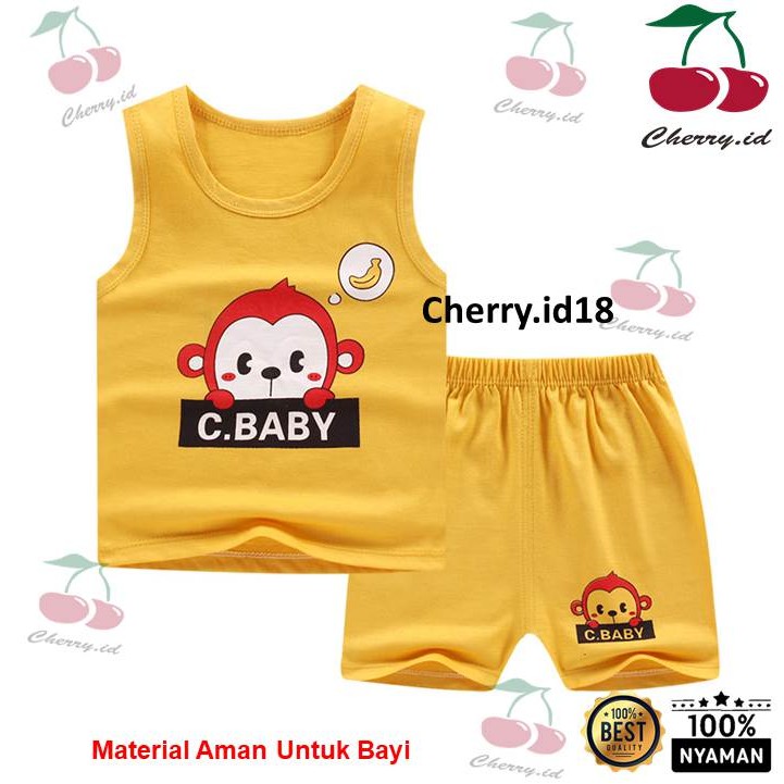 Cherry COD Setelan Bayi Tanpa Lengan / Setelan Kaos Anak Kutung / Singlet Bayi Import STL01