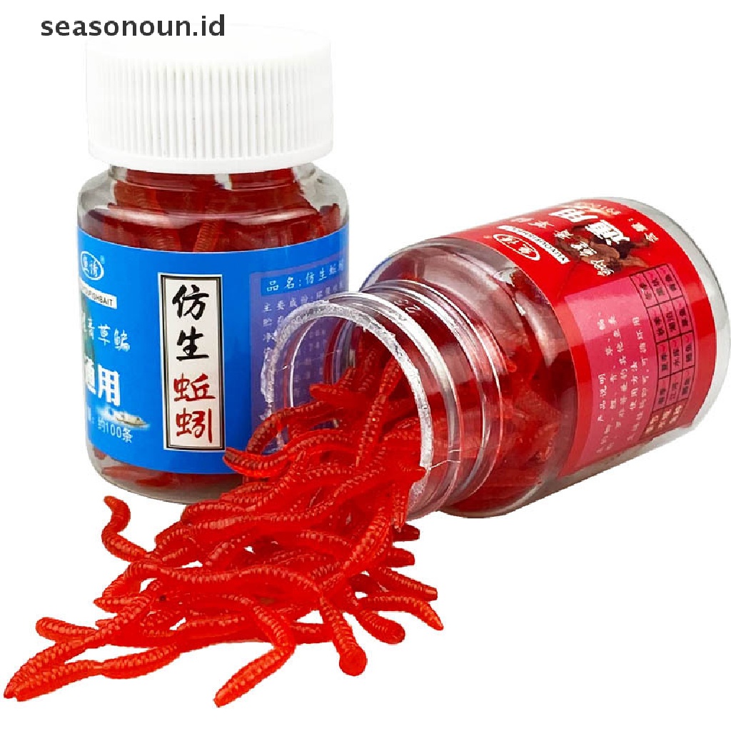 (seasonoun) 100pcs / Set Umpan Pancing Bentuk Cacing Tanah Warna Merah Realistis