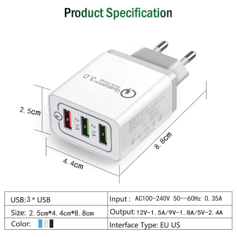 Adaptor charger Fast charging 3 Port qc 3.0 // Adapter charger fast charging 30W