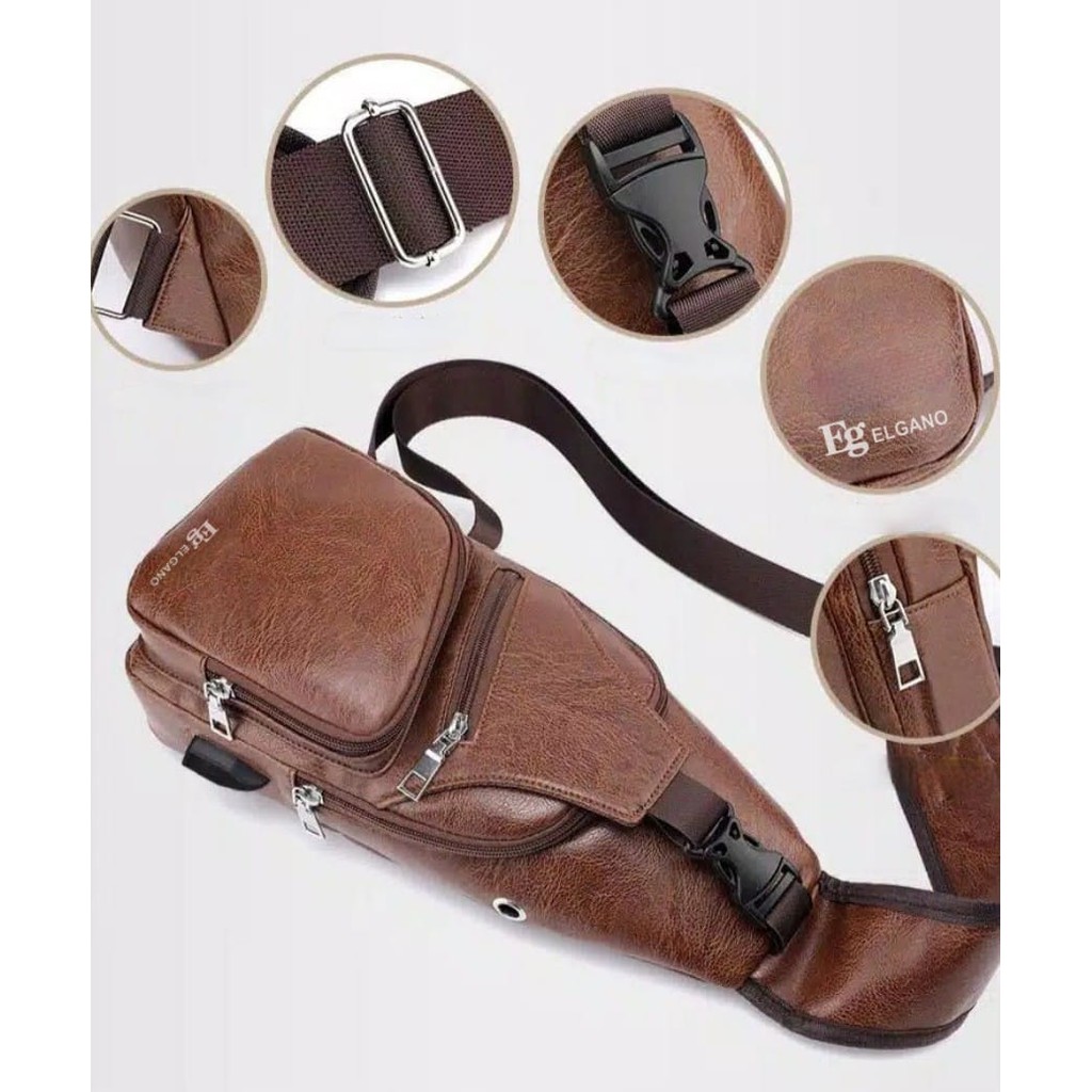 Tas Selempang Best Seller / Slempang Pria Sling Bag Kulit USB Port Slingbag Dada Shoulder COD - 126