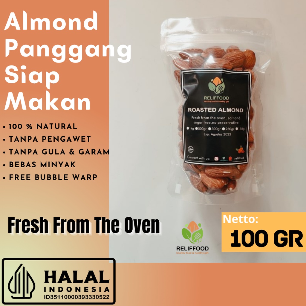 ROASTED ALMOND 100 GRAM - KACANG ALMOND PANGGANG KUPAS - DRIED FRUIT KISMIS RAISIN CRANBERRY 100 GRAM