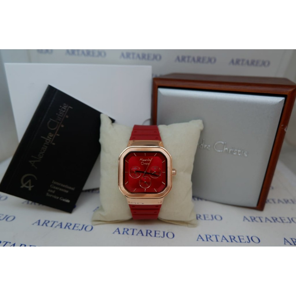 JAM TANGAN WANITA ALEXANDRE CHRISTIE AC 2811 MERAH ROSEGOLD NEW WARNA