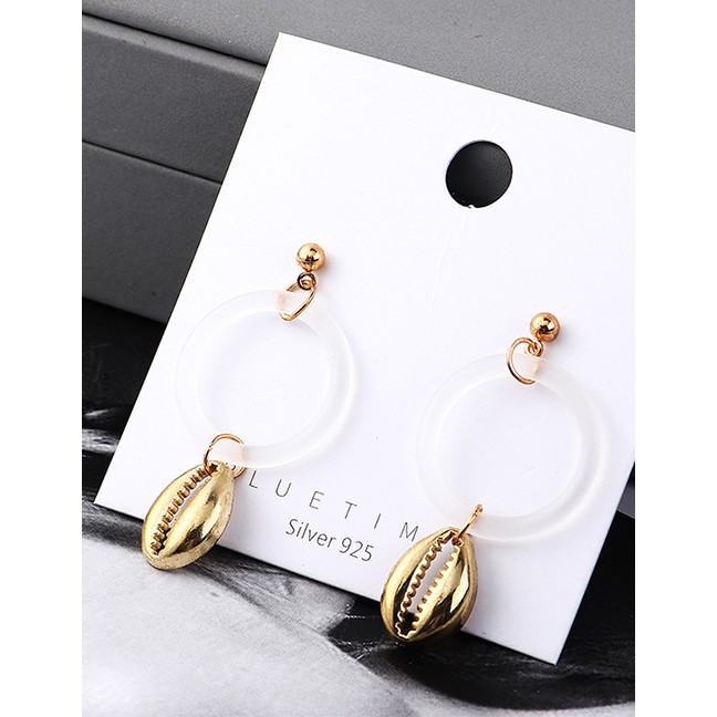 LRC Anting Tusuk Fashion Kc Gold Alloy Shell Hoop Earrings Y6184X