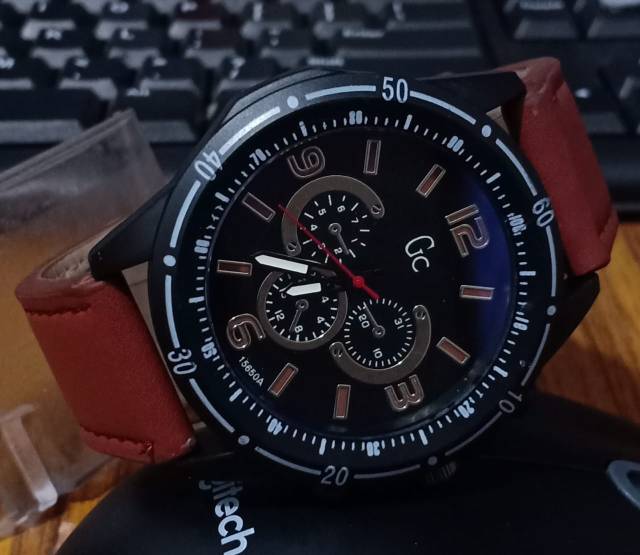 Jam Tangan Pria Fasion Korea Sporty GCC Crono Hiasan Strap Kulit