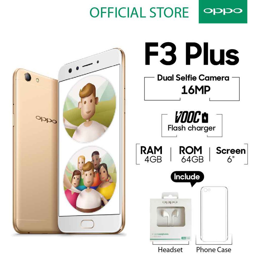 OPPO F3 Plus Smartphone Dual Camera 4GB/64GB Gold - (Cicilan TANPA Kartu Kredit, Garansi Resmi OPPO)