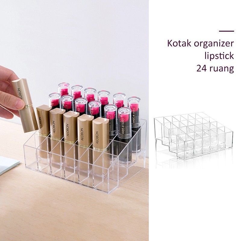 kotak rak tempat lipstik acrylic lipstick storange berdiri 24 slot