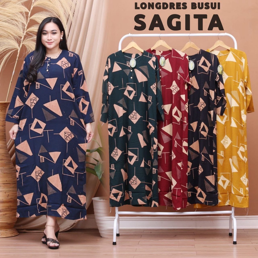LONGDRESS CABUTAN CINCIN LENGAN PANJANG DASTER PANJANG KANCING DEPAN BUSUI DASTER ADEM MURAH GRIYA BATIK-LD SAGITA