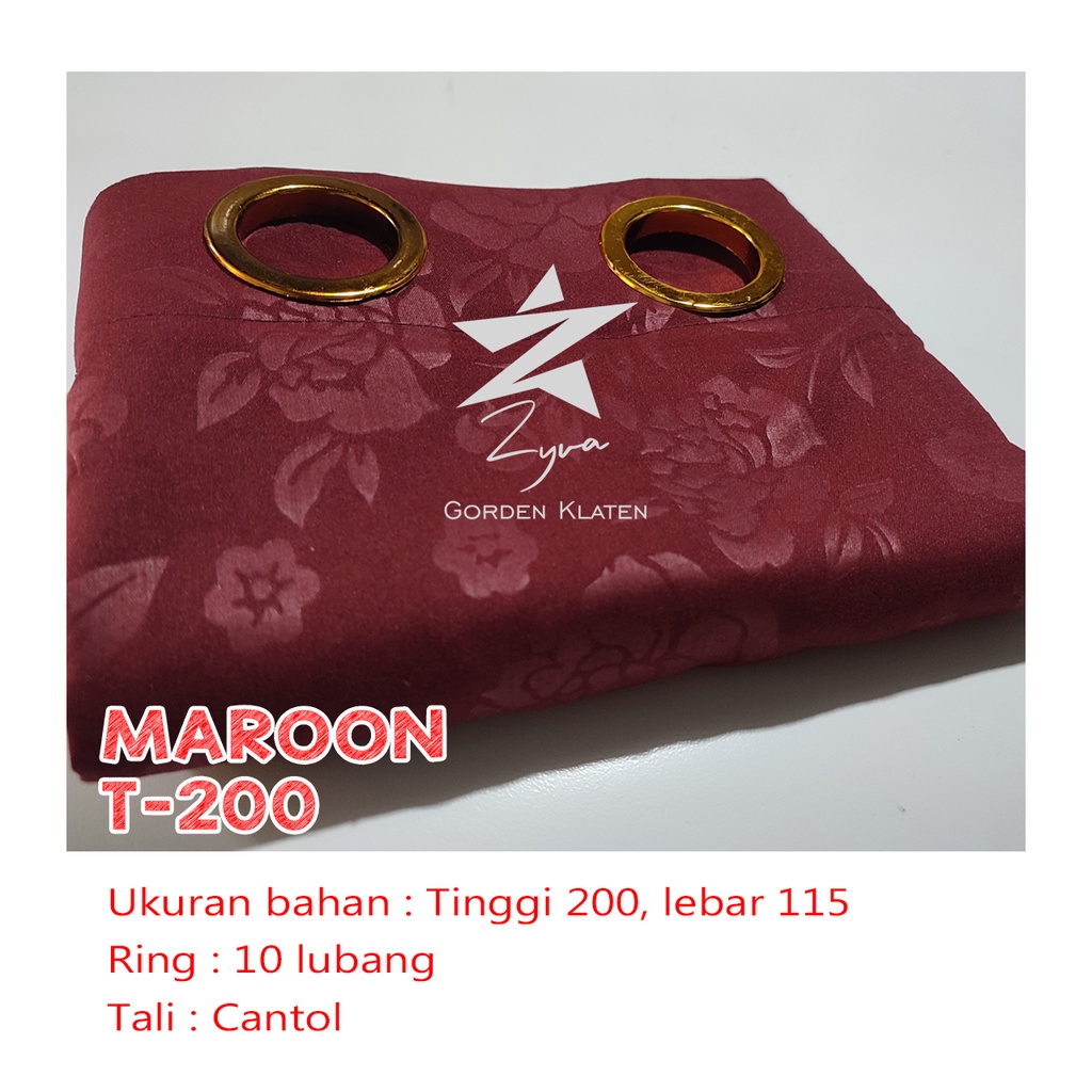 Gorden Polos Embos murah smokring 12 lubang Pintu Jendela Gorden Coklat polos Gordyn Hordeng Tirai-MAROON 200X115