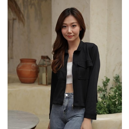 HOPYLOVY - Jaket Kekinian Wanita Model Crop Bahan Scuba Tebal Jharna
