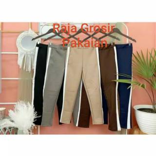 Celana Scuba List Pinggir Putih Celana Bahan Legging Kekinian / Luna