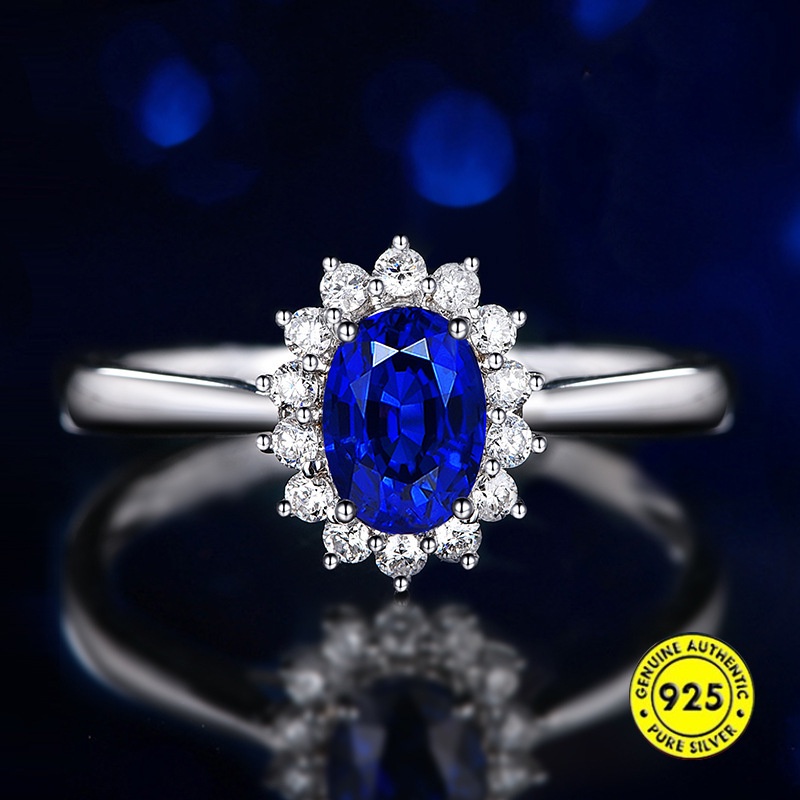 Colorful Gemstone Engagement Ring Full Rhinestone Zircon Oval Sapphire Female