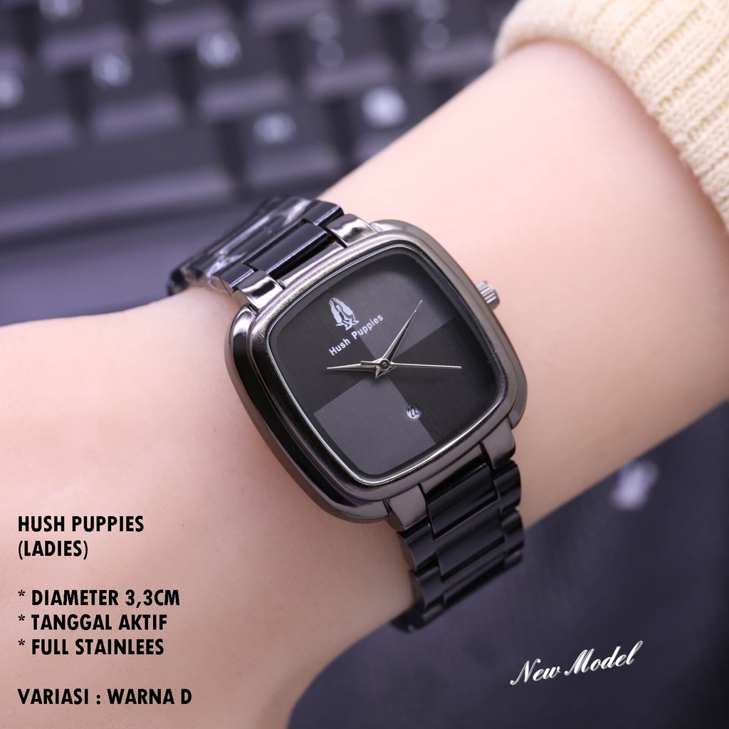 (BISA COD) JAM TANGAN WANITA HUSH PUPPIES H-006 RANTAI BODY SEGI TANGGAL AKTIF
