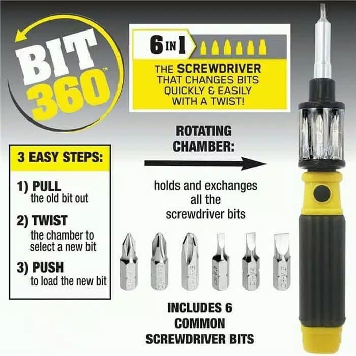 Obeng Serbaguna Multifungsi Screwdriver Bit 360 Set 6 in 1