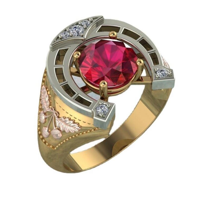 Cincin Emas Ukiran Aksen Ruby Kecil Untuk Hadiah Hari Valentine