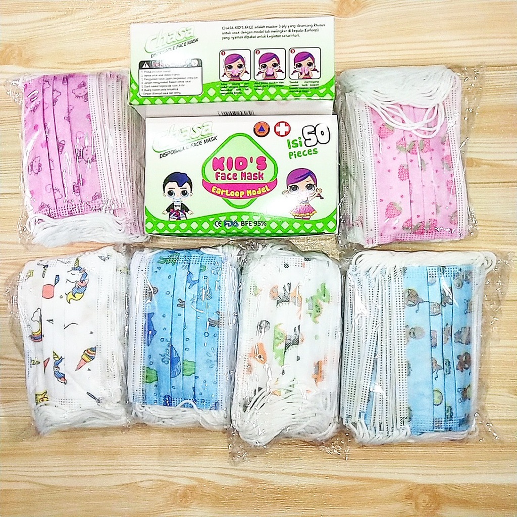 Masker Anak 3 Ply Earloop Disposable Face Mask 1 Box Isi 50 pcs