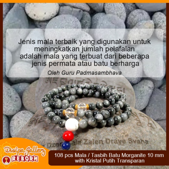 Tasbih / Mala Buddha 108 Batu Eagle Eye 8mm with Kristal Putih cutting