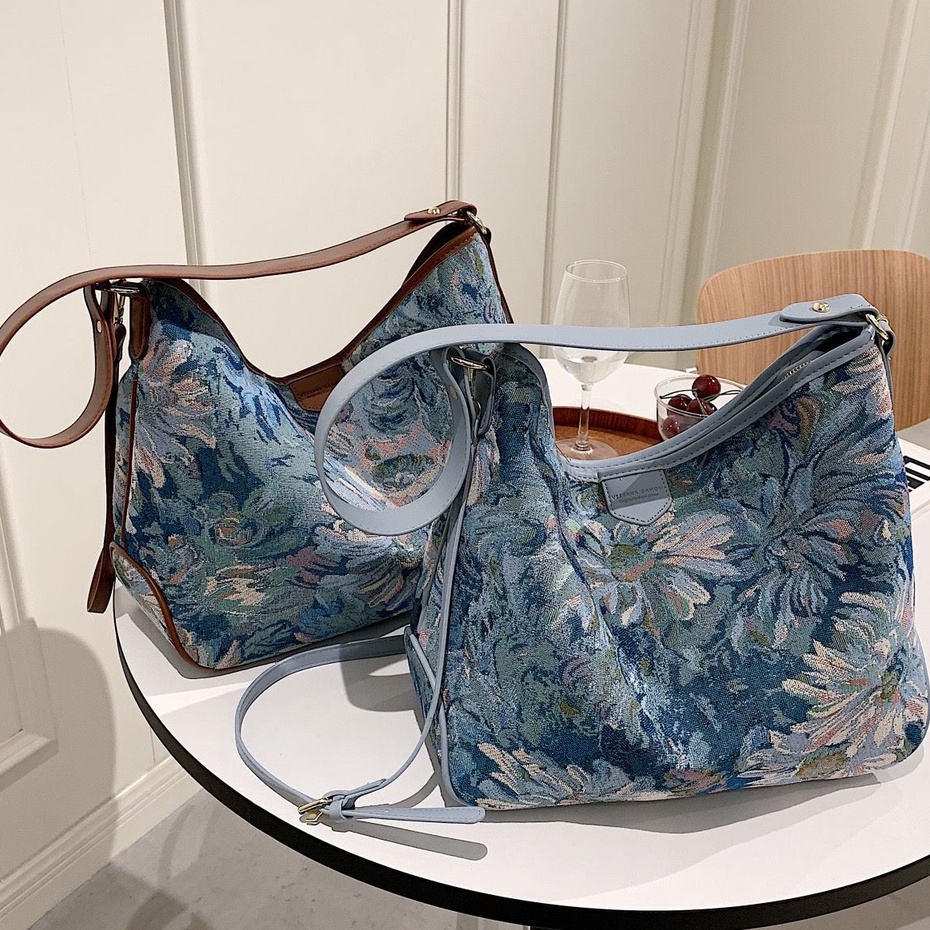 BJ15715 - BLUE/BROWN - TAS TOTE BAG WANITA FASHION IMPORT MODIS ELEGAN TERMURAH TERLARIS TERBARU BAGSTORE JAKARTA TAS BATAM EL5715 CR7809