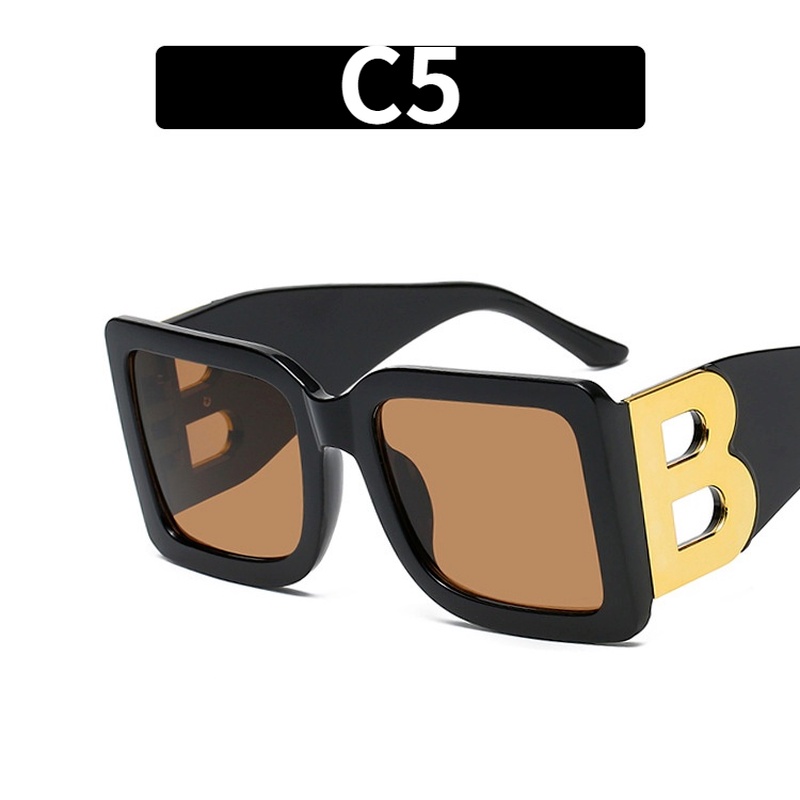 (YUZHU) COD INS Style Oversized Square Sunglasses B Letter Kacamata Retro Tren Eropa dan Amerika Wanita