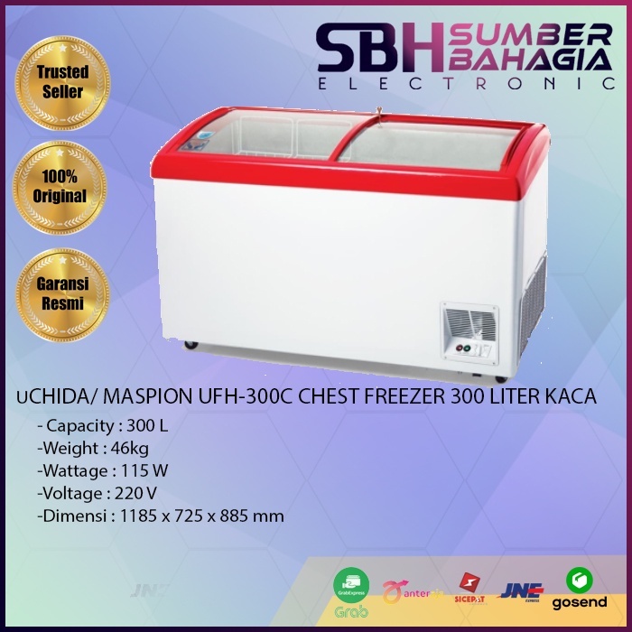 UCHIDA/ MASPION UFH-300CRD CHEST FREEZER 300 LITER KACA (NEW) (KHUSUS BANDUNG)