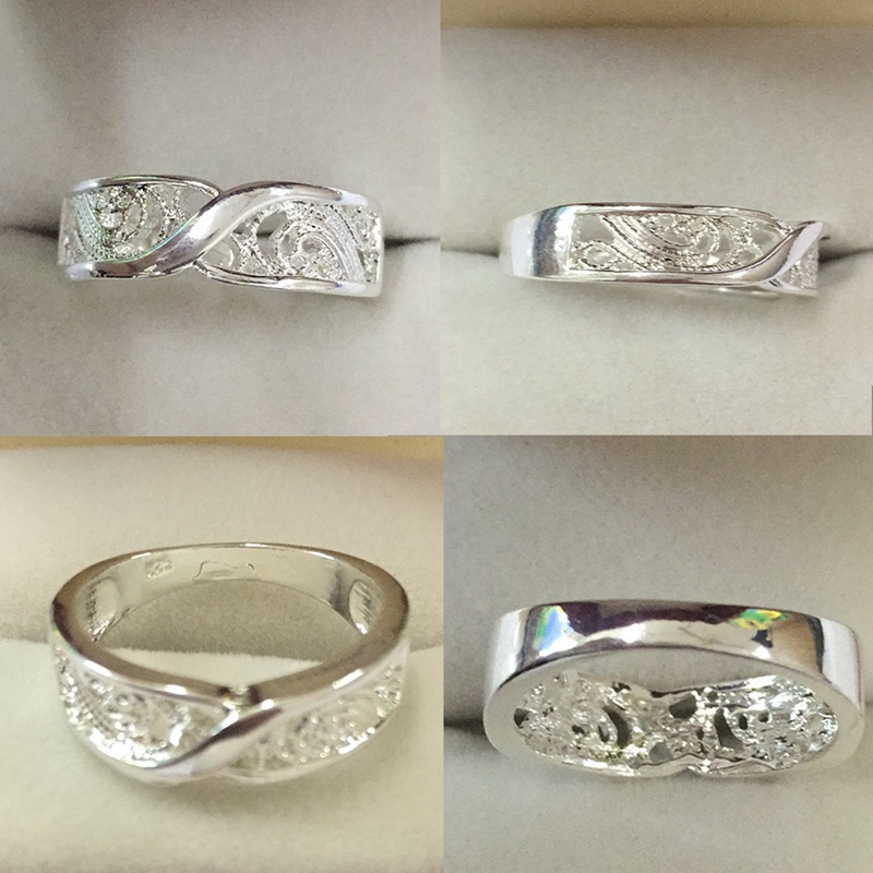 Cincin Pernikahan Pola Hollow Warna Silver Gaya Vintage Untuk Pria Dan Wanita