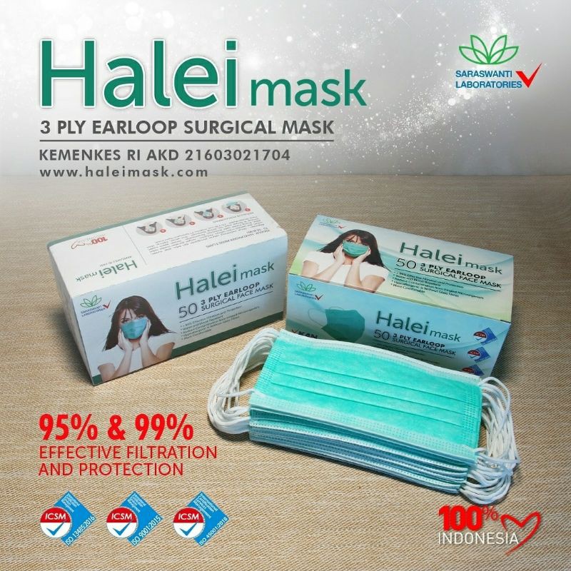 MASKER HALEI 3PLY ISI 50 (MASKER MEDIS EARLOOP) – Hijau