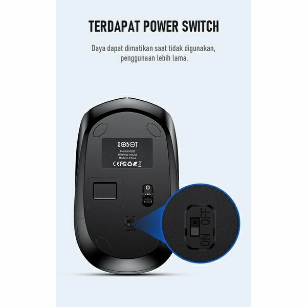 ROBOT Mouse Wireless Optical 2.4Ghz 1600 DPI Power ON/OFF M205 Termurah - ORIGINAL-4
