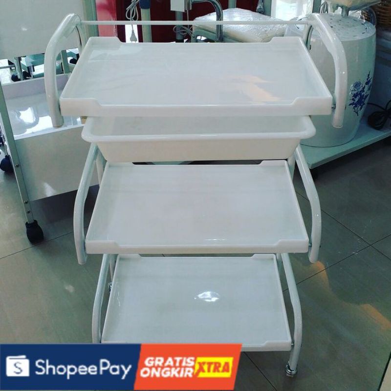 Trolly Facial Rak Salon Troli Skincare Klinik / Rak Kayu Plastik / 3 susun 1 Laci
