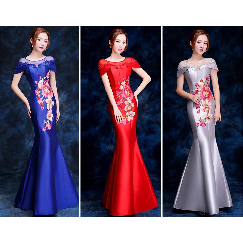 Gaun Pesta 1805061 Biru Merah Silver Party Dress Gown