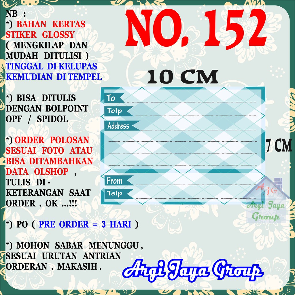

Stiker Pengiriman - Sticker Alamat Olshop Murah Nomer 152 - 10x7 cm - Glossy
