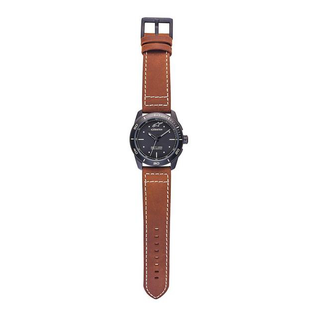 Alpinestars Tech Watch 3H Matt Black Leather Strap Brown / Jam Tangan