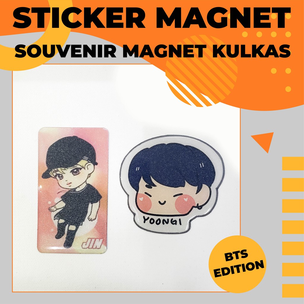 STICKER MAGNET KULKAS FOTO KARAKTER BTS  BT21 FINISHING GLITTER DAN RESIN LENTUR - AKHBAR PRINT
