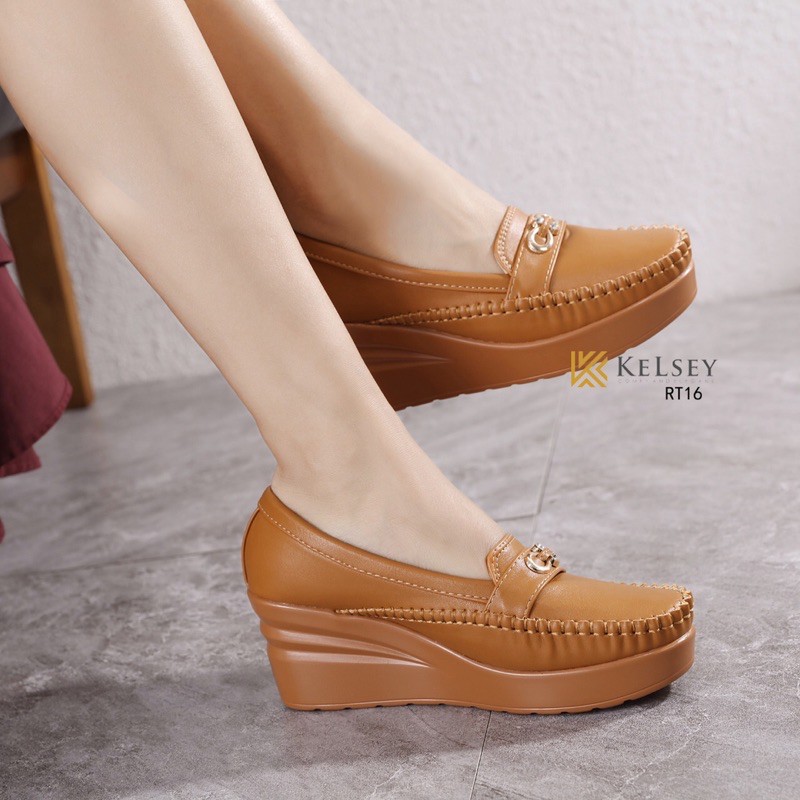 Kelsey Sepatu Wedges Wanita Sepatu Kerja Kulit Wesges 6,5cm RT16