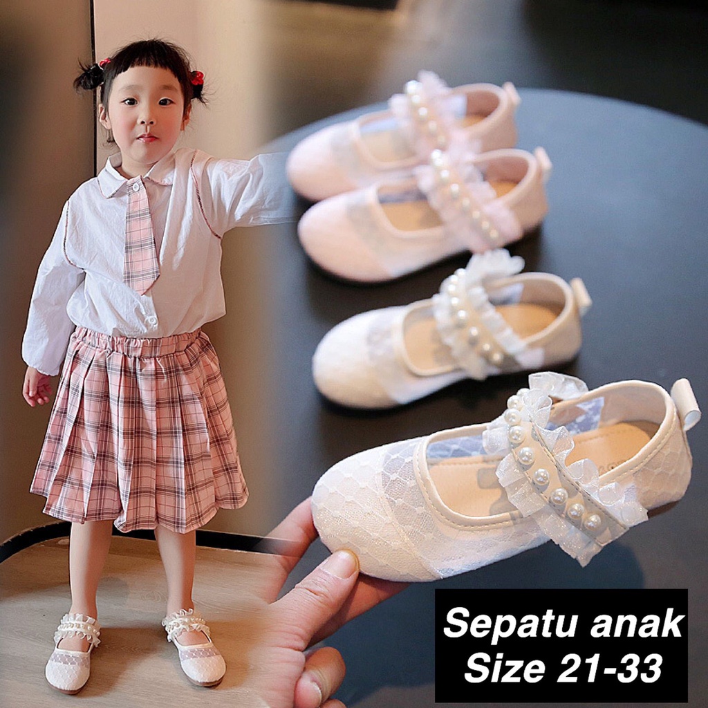 (LOLI-JKT) SP-Q71 SEPATU CEWEK ANAK CEWEk MARY JANES MUTIARA RENDA SIZE 21-33