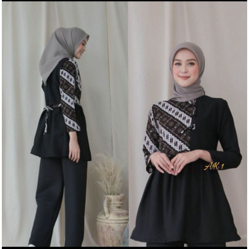 M-L-XL-XXL ATASAN BATIK WANITA MODERN ASJ SA HRB026 MONALISA GENES BLOUSE-Pita liris