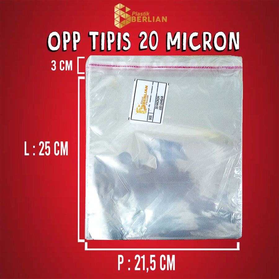 

21,5 x 25 cm Plastik OPP TIPIS (100 lbr) lem/seal