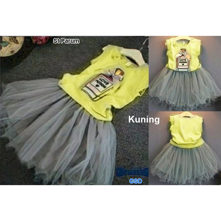 Set Parfum Kids/Gaun Pesta Balita Perempuan Lucu Imut /Baju Terusan Rok Tutu Mekar Model Putri Korea