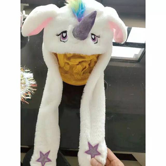 Topi bunny unicorn LED KUPLUK KEPALA KUDA KELINCI TANDUK WARNA WARNI LUCU