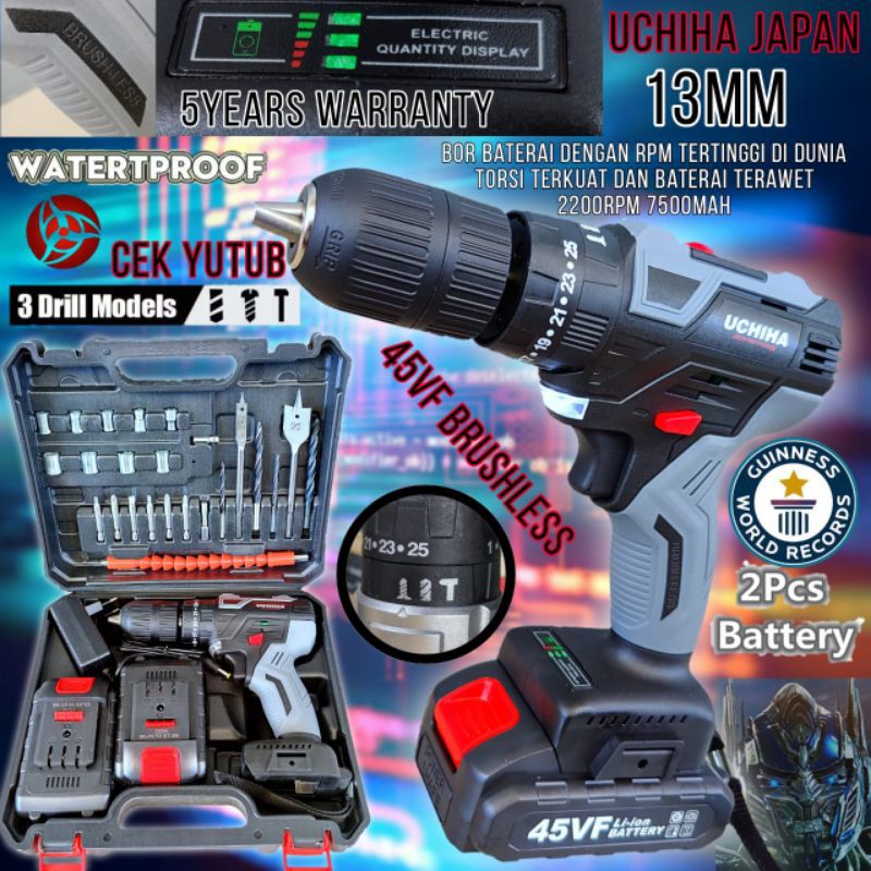 UCHIHA 45vf  IMPACT Drill Baterai Cordless Mesin Bor Beton Besi Kayu