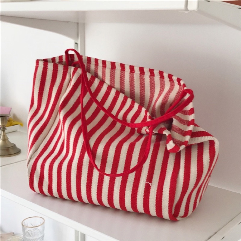 KOREAN STRIPE CANVAS TOTE BAG TAS BAHU KOREA