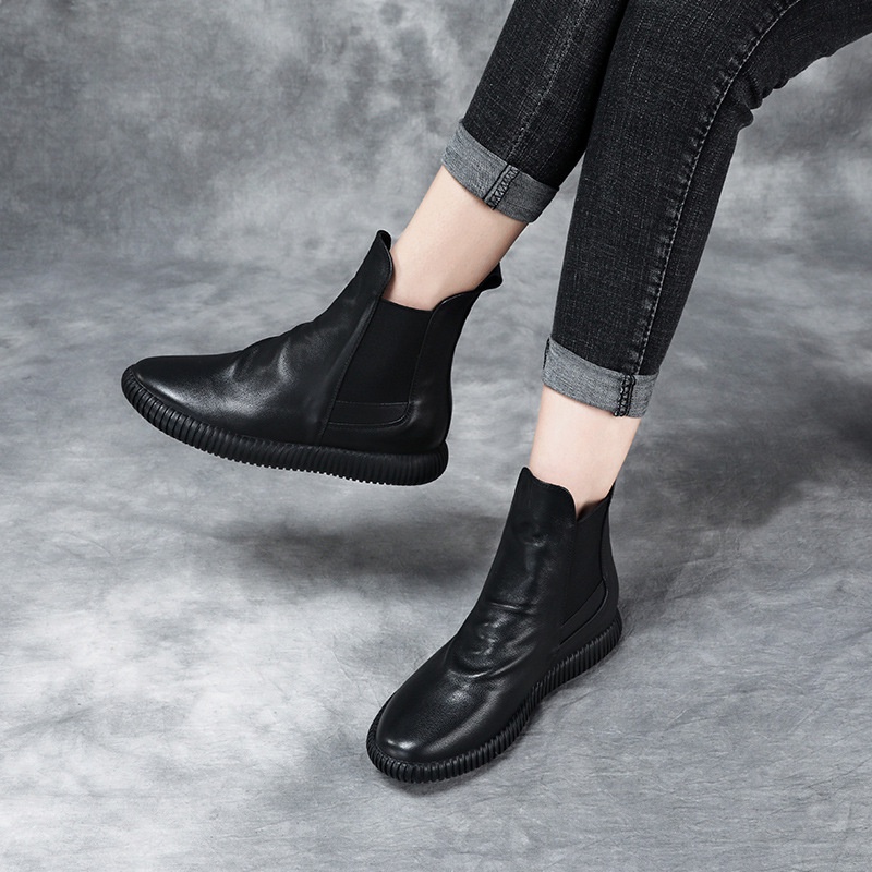 Sepatu Boot Kulit Wanita Branded Wanita Semata Kaki 2019     Pendek Kulit Sapi Sepatu Serbaguna Sisw