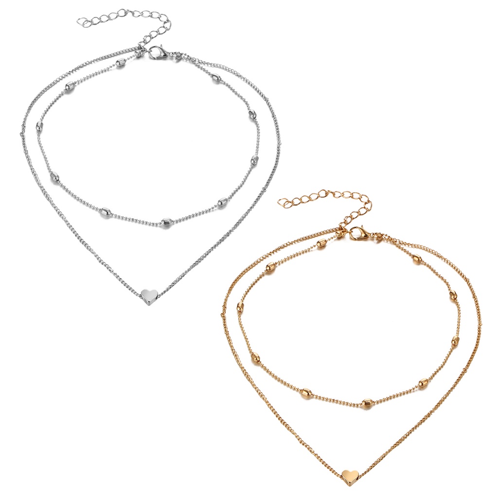Hu Hu Hu Hu Hu Alat Bantu Pasang Kacamata♡ Kalung Choker Rantai Multilayer Aksen Manik-Manik Hati Untuk Wanita