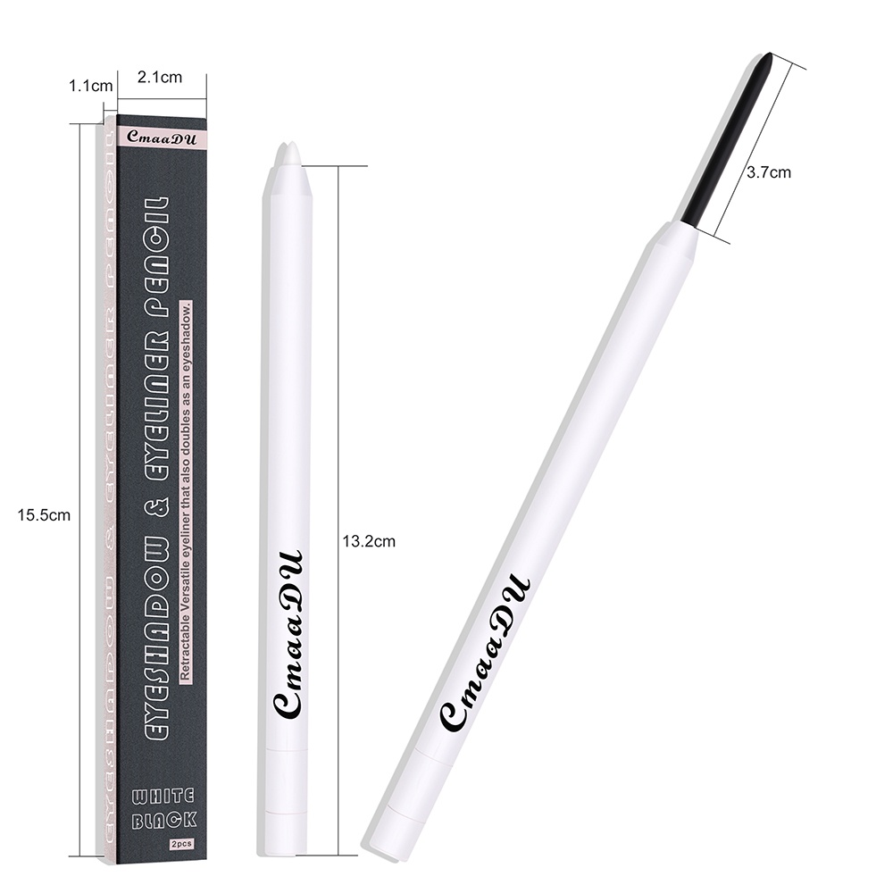 CMAADU EYESHADOW &amp; EYELINER PENCIL Pensil Matte 2pcs Pencil 2 Warna Hitam &amp; Putih Waterproof (1 kemasan berisi 2 eyeliner hitam dan putih)