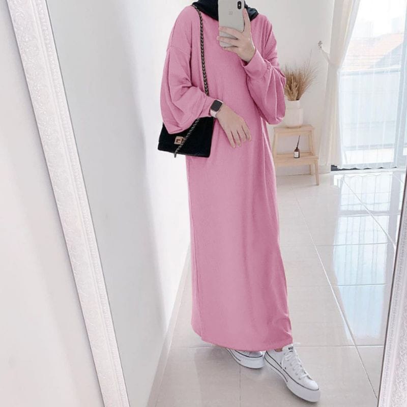 Gladys Dress Polos Lengan Balon / Gamis Polos Wanita