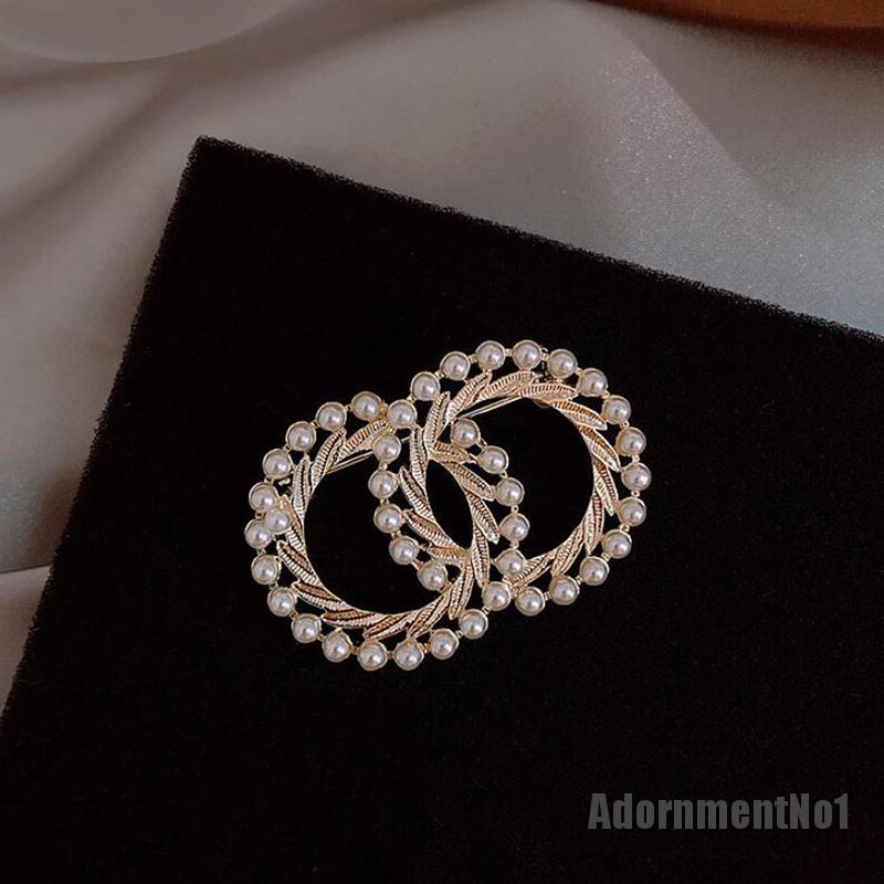 (Adornmentno1) Bros / Pin Desain Lingkaran Ganda Enamel + Mutiara Gaya Mewah Untuk Mantel / Syal