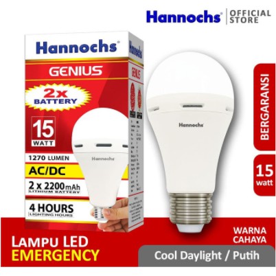 Hannochs Lampu LED Emergency Genius 15W Putih AC/DC 15 Watt Fitting